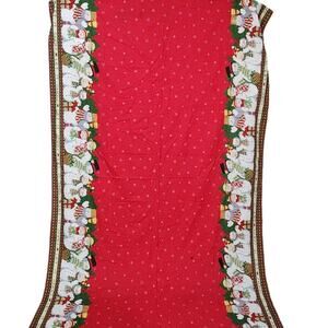 VTG 1990s HANDMADE CHRISTMAS TABLECLOTH LET IT SNOW SNOWMAN RED WHITE 88×56